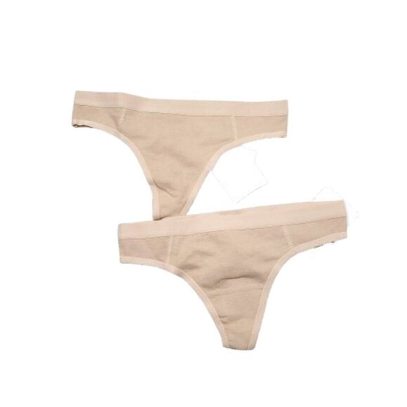 Aerie Cotton Flat Elastic Thong Set of 2 Pack Beige Tan Nude Size XS - Picture 1 of 5